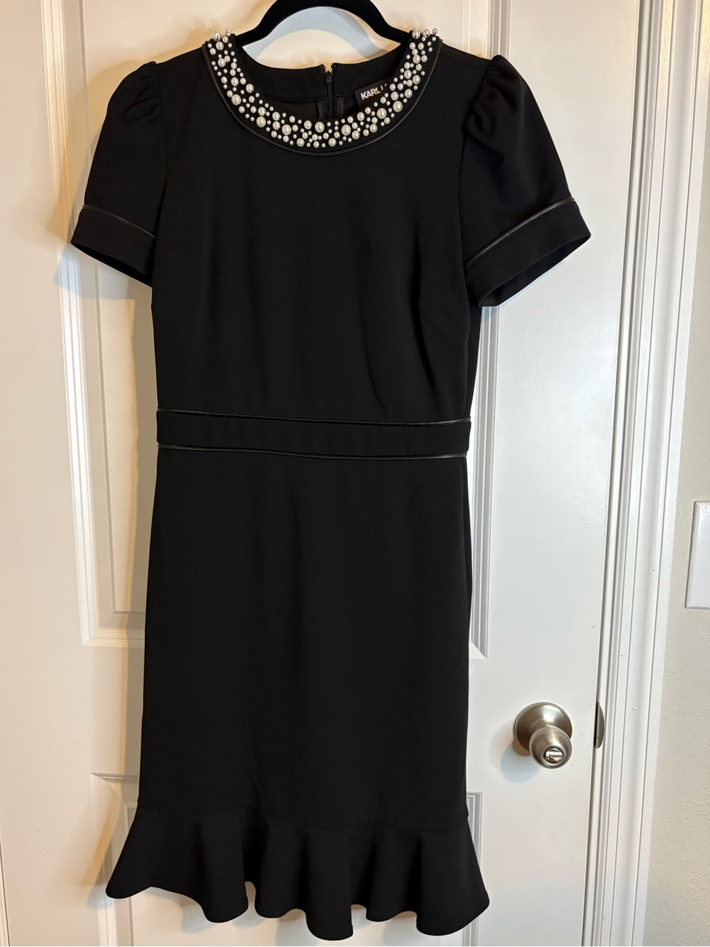 Karl Lagerfeld Black Pearl-Embellished Midi Dress